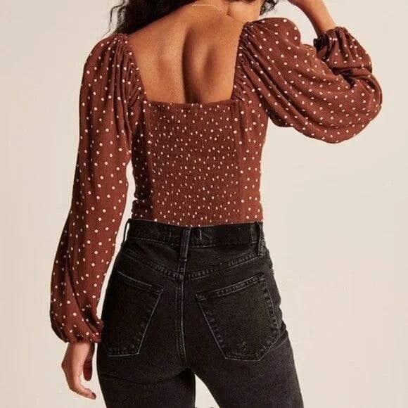 Abercrombie & Fitch Longsleeve Tiefront Puff Sleeve Top - M - Picture 3 of 5